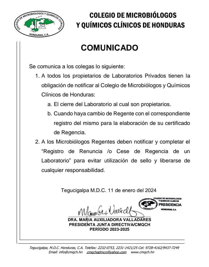 Atención a todos los propietarios y/o regentes de laboratorios privados.